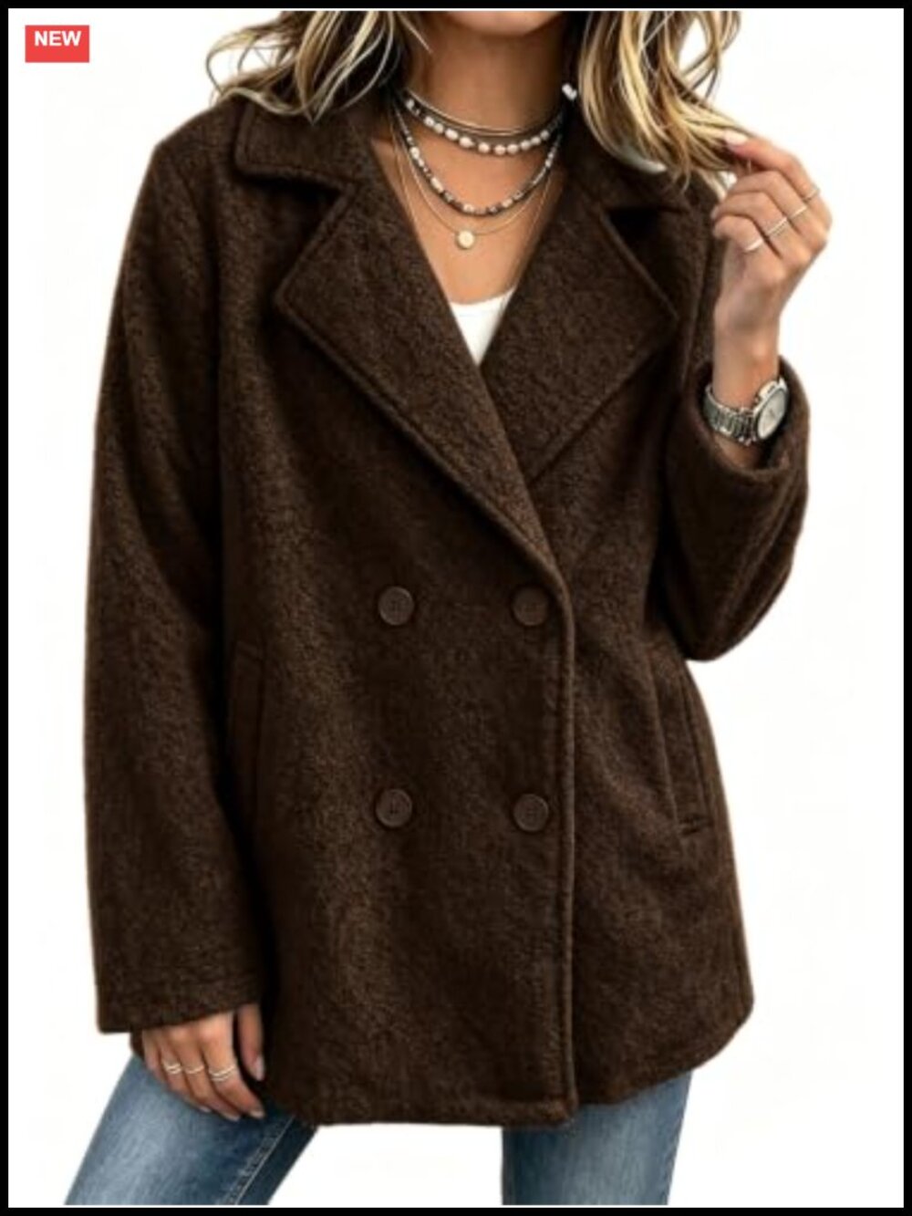 Fuzzy Wool Blend Peacoat Loose Oversized Double Breasted Winter Coat